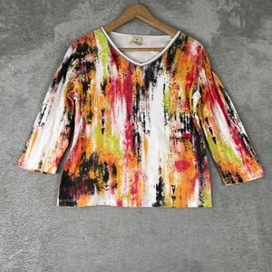 Jess and Jane Top Womens Small Multi Color Abstract Rhinestone Artsy Eclectic